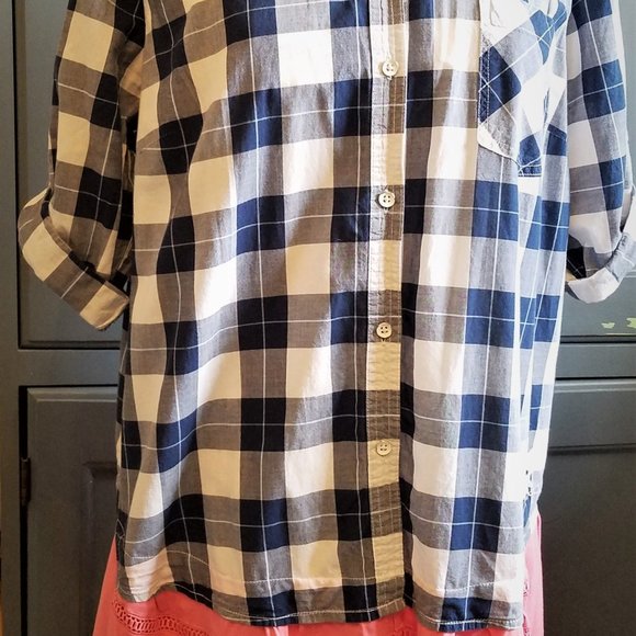 Upcycled & Embellished Blue Plaid Shirt/Tunic - Picture 3 of 6